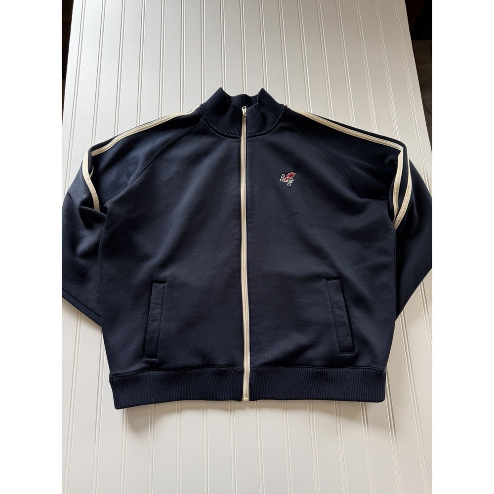 Vintage Abercrombie & Fitch Men's Track Jacket‎ Navy Stripe Full Zip XL